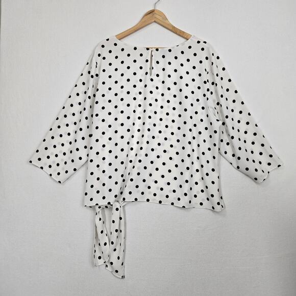 Talbots Side Tie Dot Print Top Sz 3X White Black Polka Dot 3/4 Sleeve READ - Picture 4 of 14